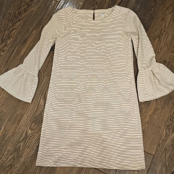 J. Crew Beige Striped Long Sleeve Dress - Picture 1 of 5